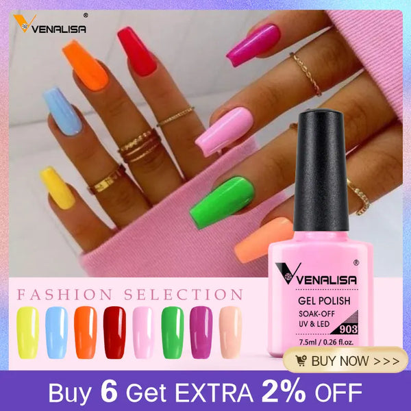 Venalisa Nail Enamel Gel Polish 7.5ml Base Coat No Wipe Long Wear Top Coat Full Coverage Color Nail Polish Lacquer Varnish