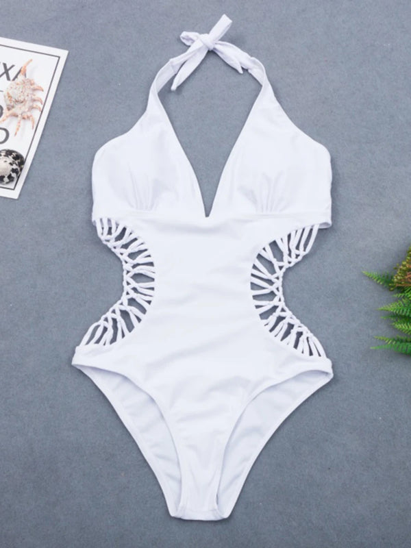 2022 Sexy White Halter Cut Out Bandage Trikini Swim Bathing Suit Monokini Push Up Brazilian Swimwear Women One Piece Swimsuit