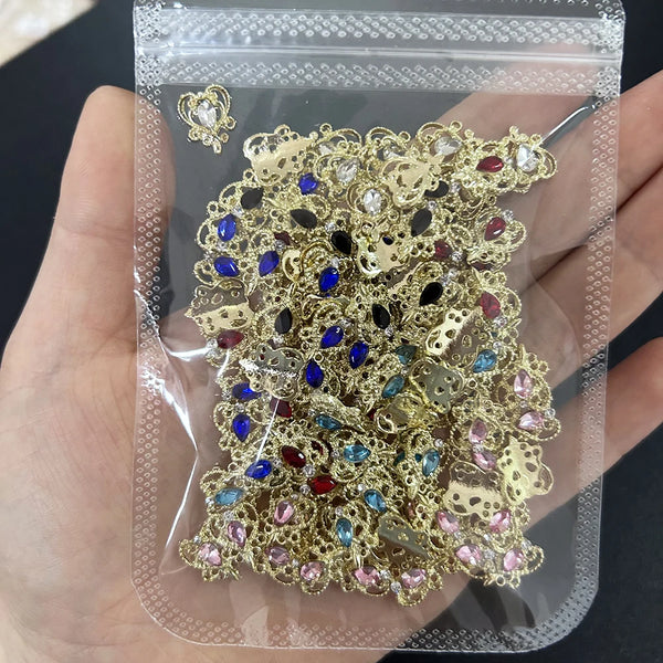 10pcs/bag 3D Retro Alloy Nail Charms Metal Zircon Nail Diamonds Rhinestones Nail Art Decoration DIY Luxury Nail Jewelry 8.4*13mm